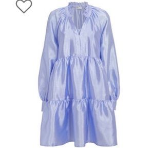 Stine Goya Jasmine Blue Tiered Long-Sleeve Shift Dress, A-line, Size S